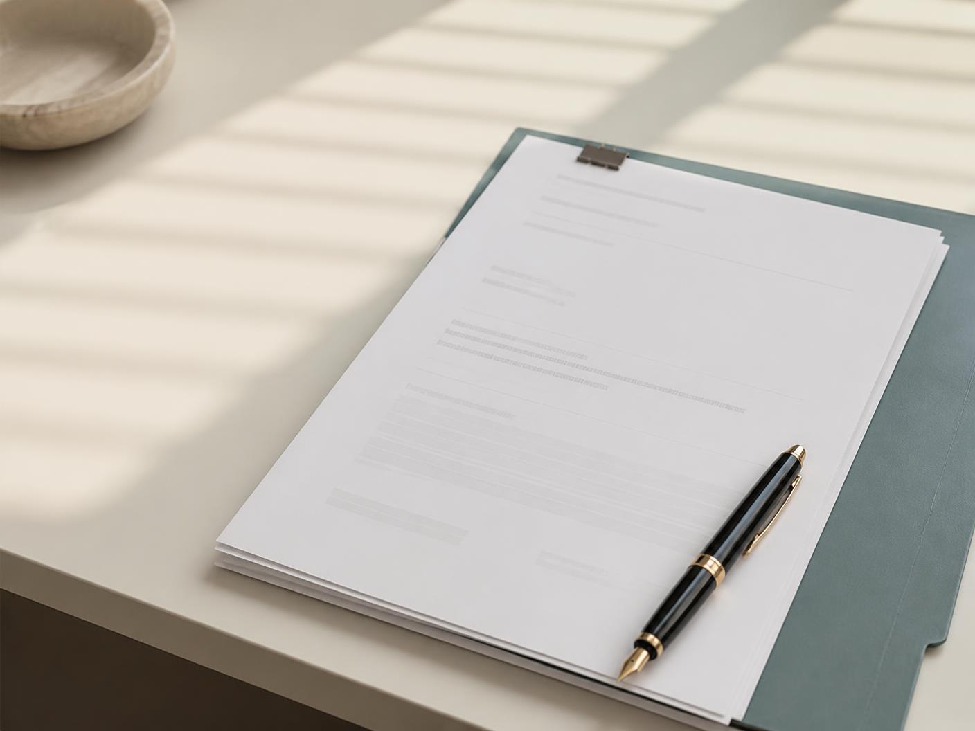 Clinical study documents on a desk in natural light