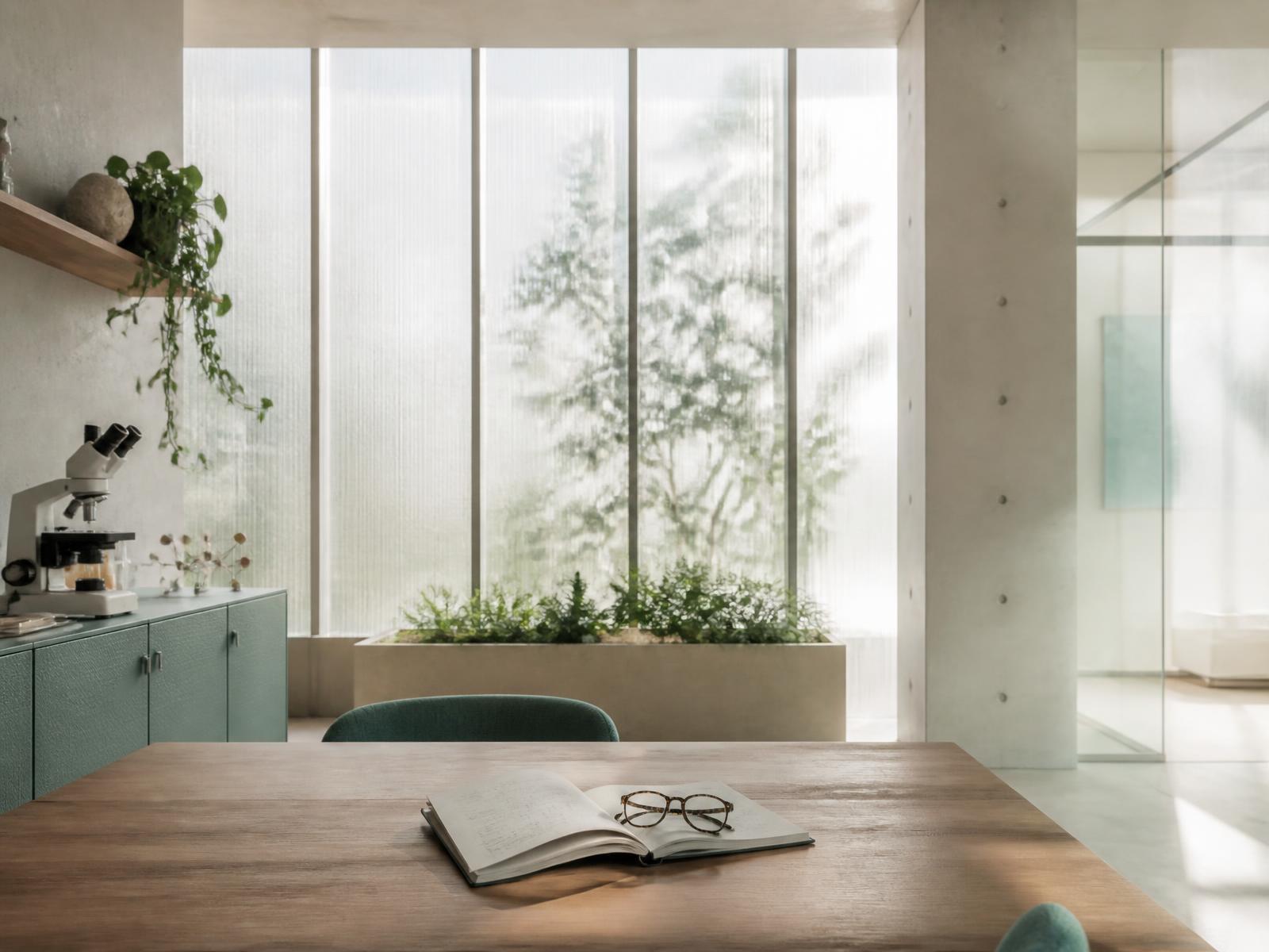 Calm modern clinical research workspace with natural light
